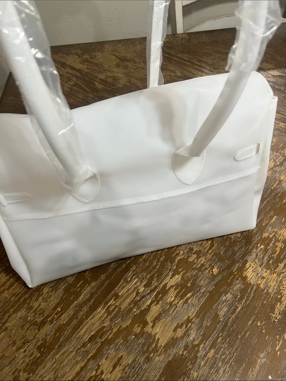 Classic White Structured Handbag with Silver Hardware